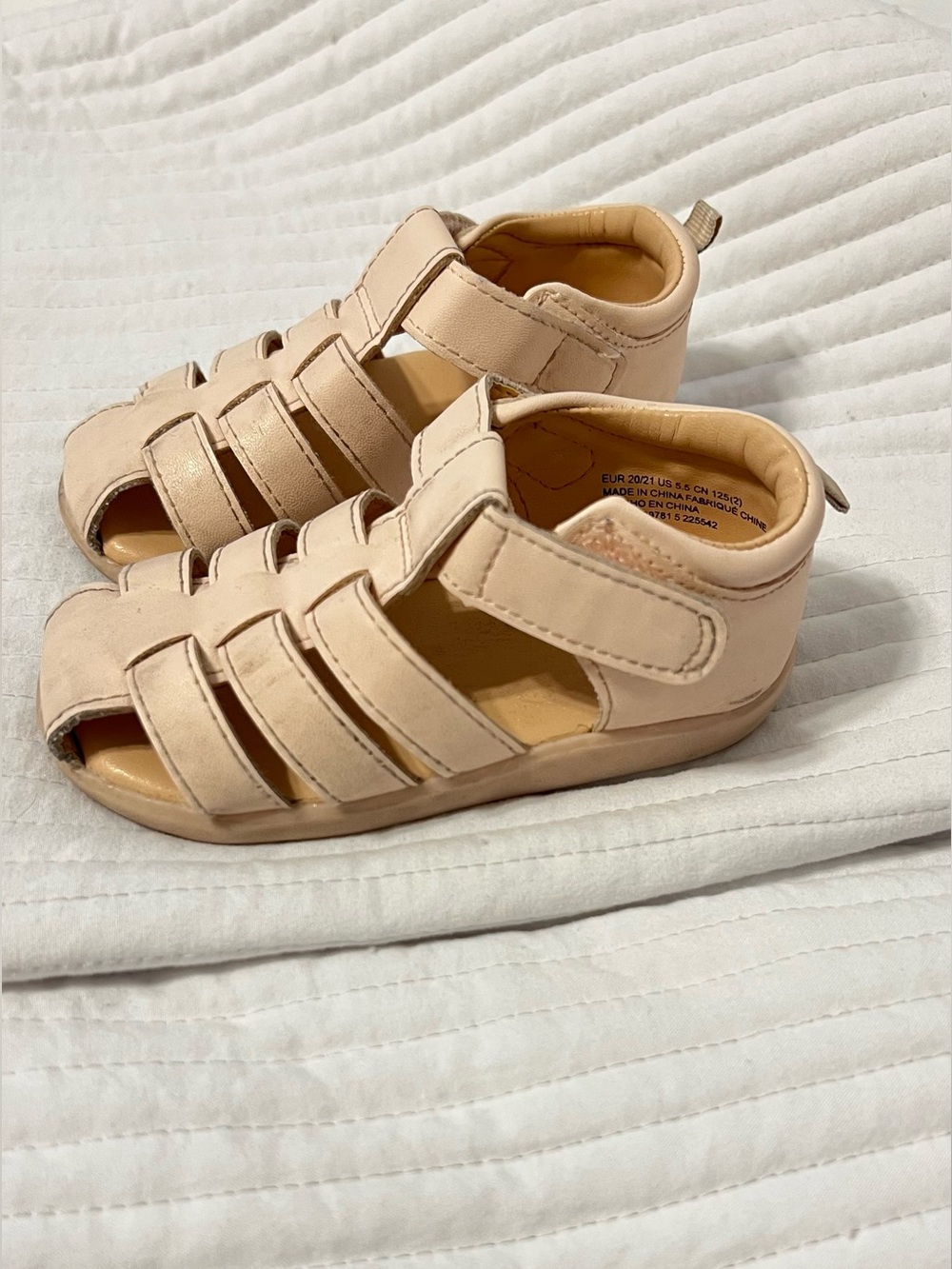 H&M Light Beige Closed-Toe Kids Sandals with Hook-and-Loop Strap